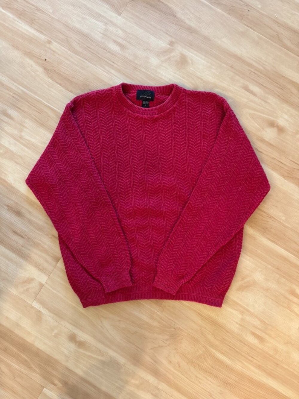 Vintage Red Textured Knit Sweater Mens L Cotton Grandpa Core